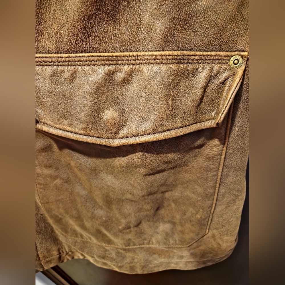 vintage EDDIE BAUER leather coat XL brown SPORTSMAN field jacket TRUCKER Work‎ - Picture 7 of 9